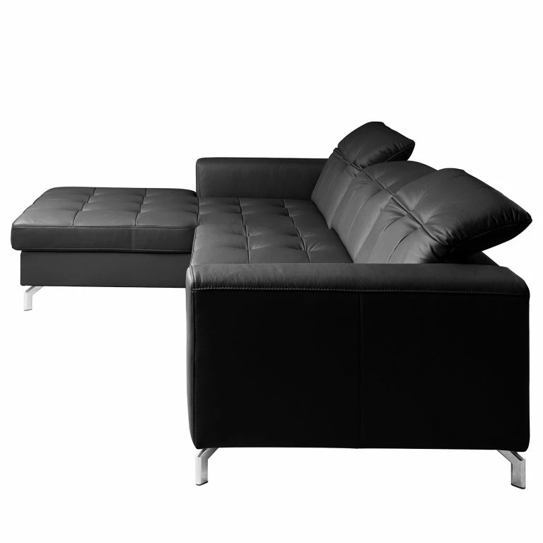 Loftscape Fredriks Canapé D’angle White Pine – Cuir Véritable – Cuir Mabra: Noir – Méridienne Courte à Gauche (vue De Face)