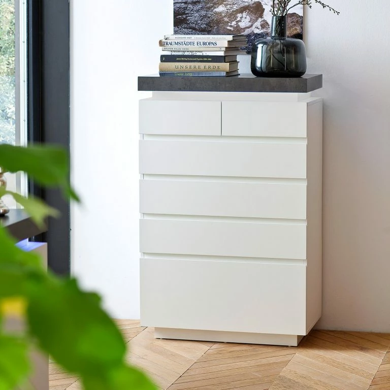 Loftscape Fredriks Commode Namona II – Éclairage Inclus – Imitation Béton / Blanc