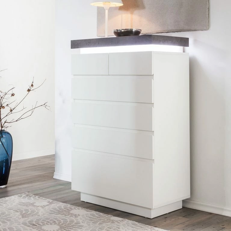 Loftscape Fredriks Commode Namona II – Éclairage Inclus – Imitation Béton / Blanc