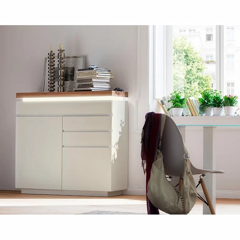 Loftscape Fredriks Commode Roble I – éclairage Inclus – Blanc Mat / Placage En Chêne Sauvage Massif