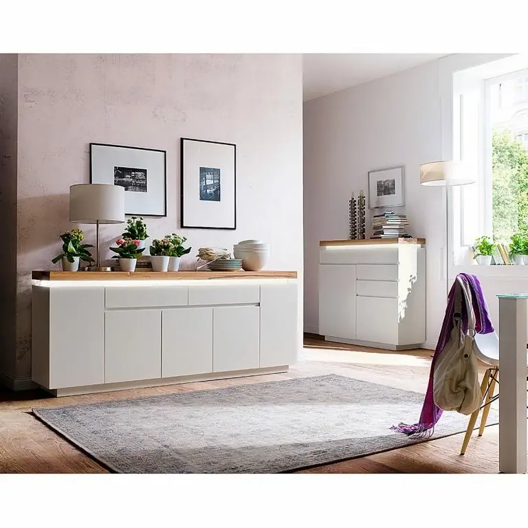 Loftscape Fredriks Commode Roble I – éclairage Inclus – Blanc Mat / Placage En Chêne Sauvage Massif