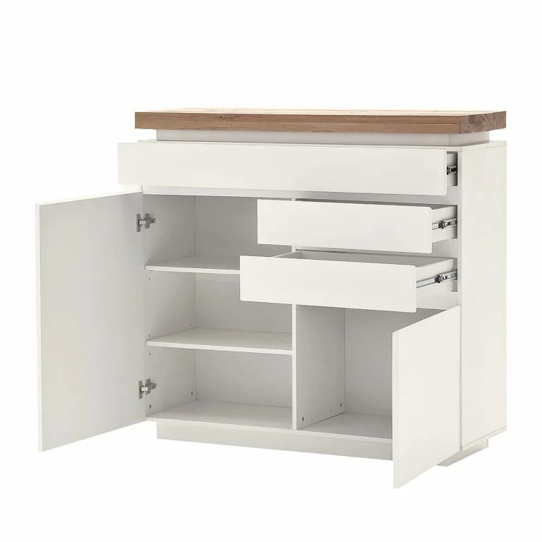 Loftscape Fredriks Commode Roble I – éclairage Inclus – Blanc Mat / Placage En Chêne Sauvage Massif