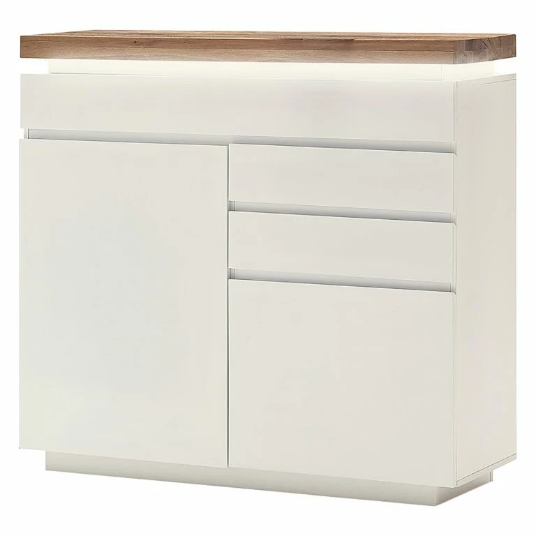loftscape Fredriks Commode Roble I – éclairage inclus – Blanc mat / Placage en chêne sauvage massif