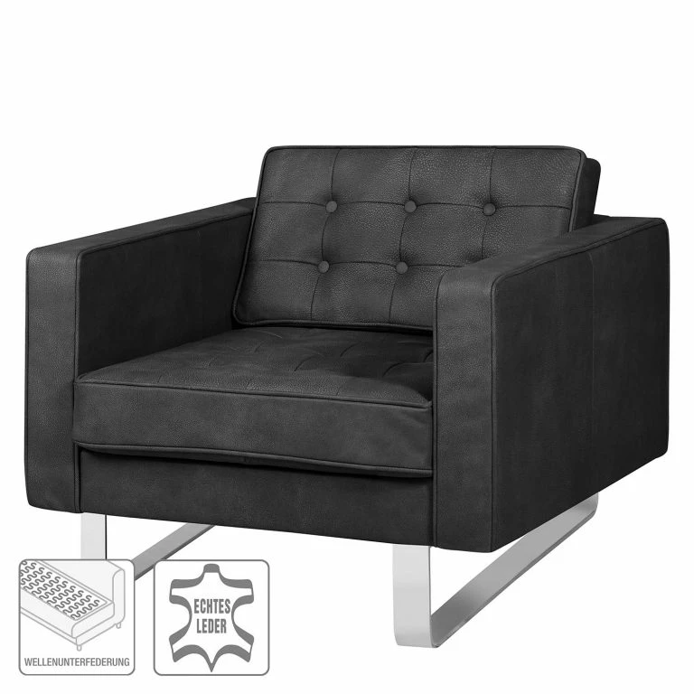 Loftscape Fredriks Fauteuil Chelsea IV – Cuir – Cuir Véritable Custo : Noir – Luge