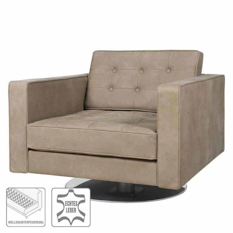 Loftscape Fredriks Fauteuil Pivotant Chelsea IV – Cuir – Cuir Véritable Custo : Gris Clair