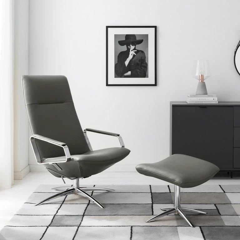 Loftscape Fredriks Fauteuil Relax Pargas – Cuir Véritable – Gris Foncé