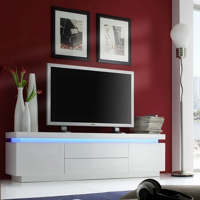 Loftscape Fredriks Meuble TV Emblaze II – Avec éclairage – Blanc Brillant