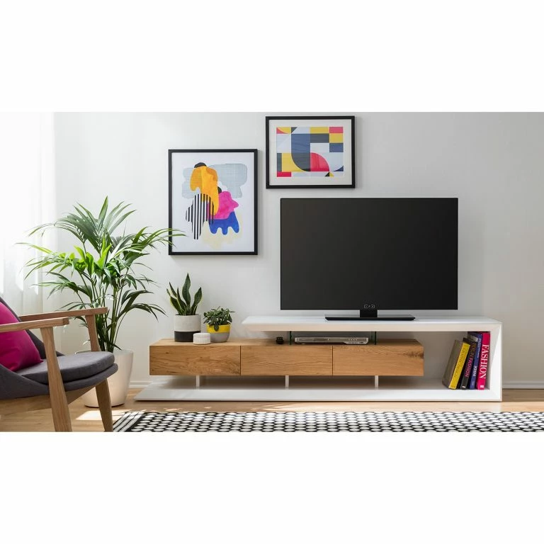 Loftscape Fredriks Meuble TV Hensies – Blanc Mat / Chêne à Nœuds