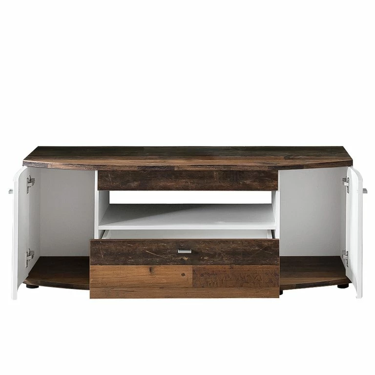 Loftscape Fredriks Meuble TV Karlsburg – Blanc Brillant / Imitation Bois Recyclé