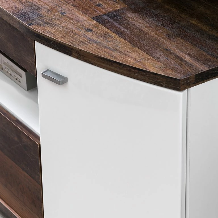 Loftscape Fredriks Meuble TV Karlsburg – Blanc Brillant / Imitation Bois Recyclé