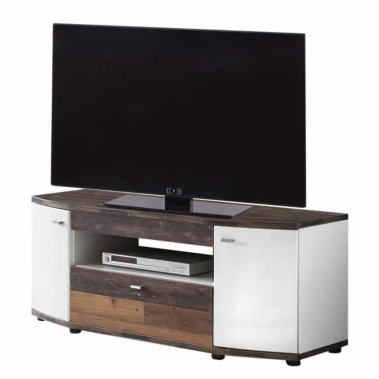 loftscape Fredriks Meuble TV Karlsburg – Blanc brillant / Imitation bois recyclé