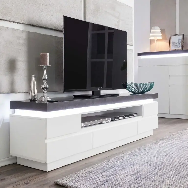 Loftscape Fredriks Meuble TV Namona II – Éclairage Inclus – Imitation Béton / Blanc