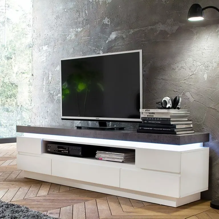 Loftscape Fredriks Meuble TV Namona II – Éclairage Inclus – Imitation Béton / Blanc