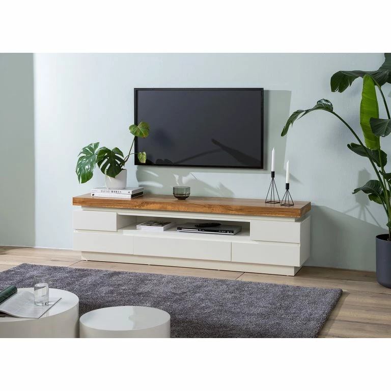 Loftscape Fredriks Meuble TV Namona II – Éclairage Inclus – Imitation Chêne / Blanc