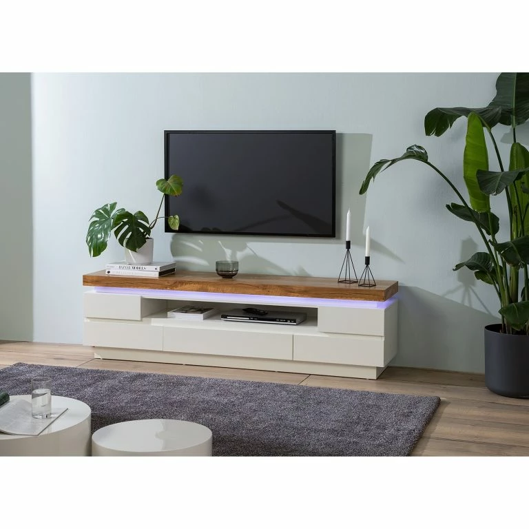 Loftscape Fredriks Meuble TV Namona II – Éclairage Inclus – Imitation Chêne / Blanc