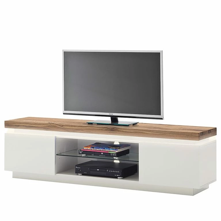 loftscape Fredriks Meuble TV Roble I (avec éclairage) – Blanc mat / Plateau en chêne sauvage massif