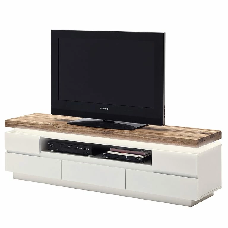 loftscape Fredriks Meuble TV Roble III (éclairage fourni) – Blanc mat / Placage en chêne sauvage massif