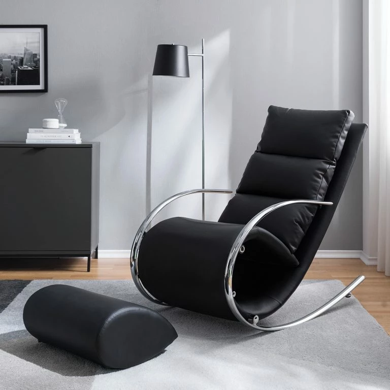 Loftscape Fredriks Rocking Chair Fox II – Imitation Cuir – Noir