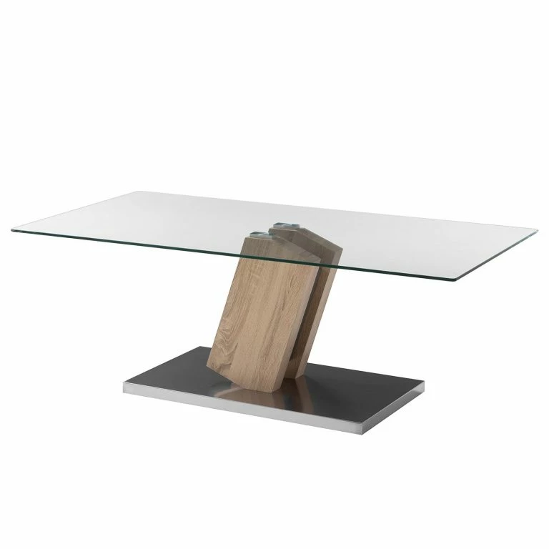 loftscape Fredriks Table basse Bleik – Verre de sécurité / Acier inoxydable – Imitation chêne / Argenté