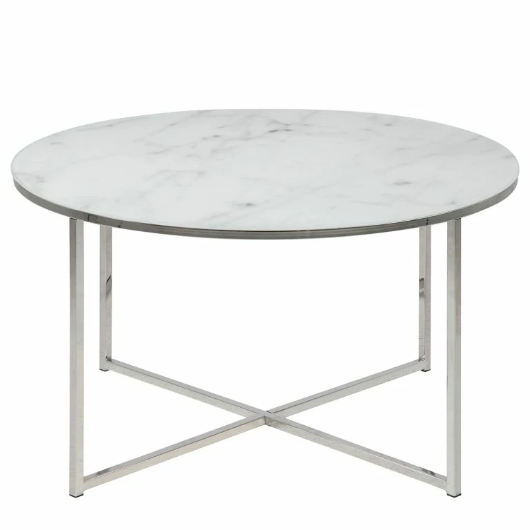 Loftscape Fredriks Table Basse Katori III – Imitation Marbre Blanc / Chrome