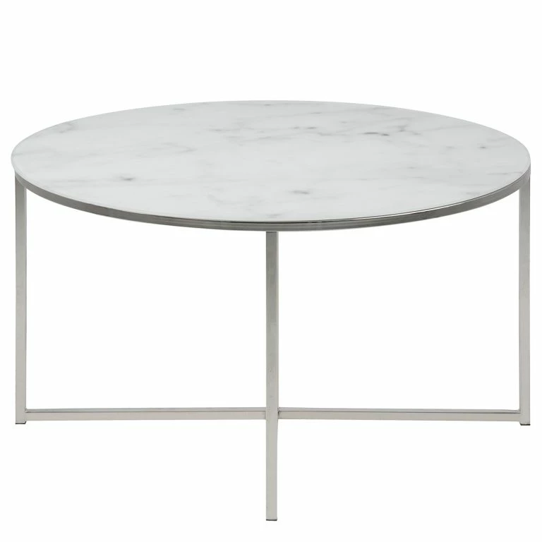 Loftscape Fredriks Table Basse Katori III – Imitation Marbre Blanc / Chrome