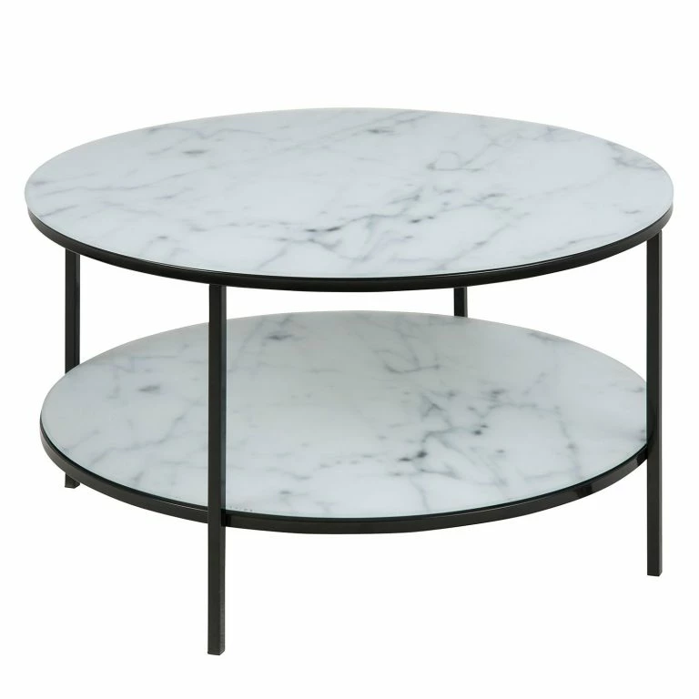 loftscape Fredriks Table basse Katori IV – Verre / Fer – Imitation marbre blanc / Noir