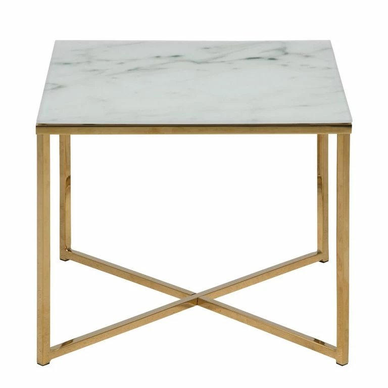 Loftscape Fredriks Table Basse Katori V – Verre / Fer – Imitation Marbre Blanc / Doré