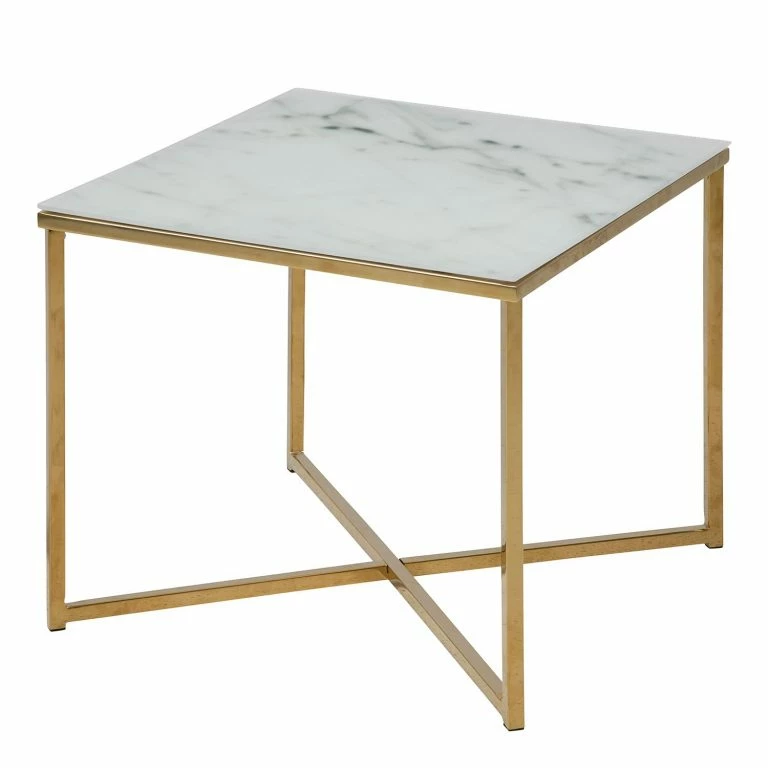 loftscape Fredriks Table basse Katori V – Verre / Fer – Imitation marbre blanc / Doré
