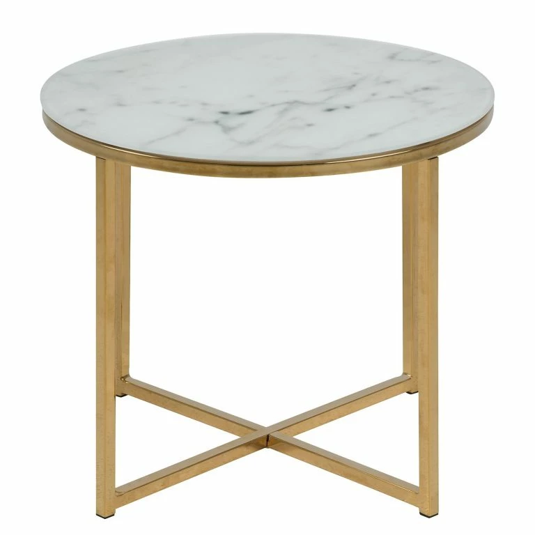 Loftscape Fredriks Table Basse Katori VI – Verre / Fer – Imitation Marbre Blanc / Doré