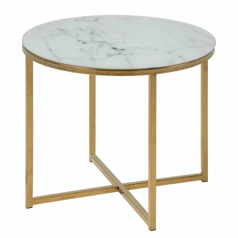 Loftscape Fredriks Table Basse Katori VI – Verre / Fer – Imitation Marbre Blanc / Doré