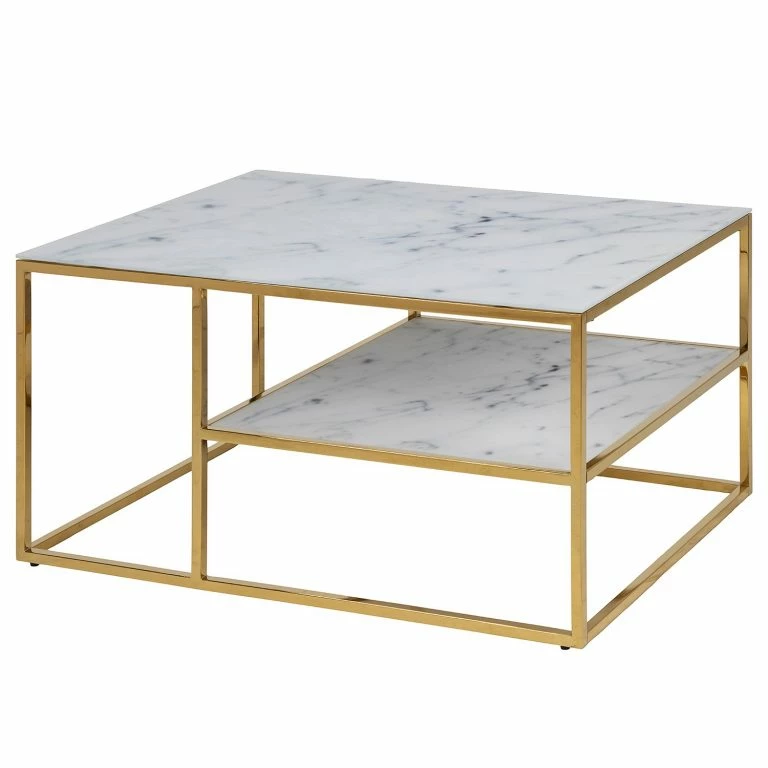 Loftscape Fredriks Table Basse Katori VII – Verre / Métal – Imitation Marbre Blanc / Doré