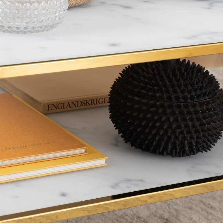 Loftscape Fredriks Table Basse Katori VII – Verre / Métal – Imitation Marbre Blanc / Doré