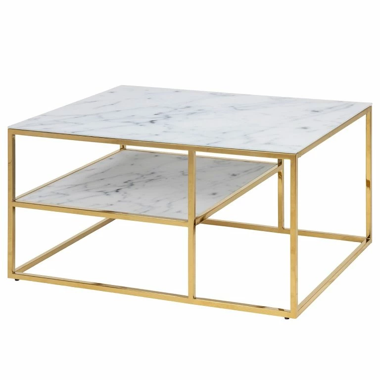 loftscape Fredriks Table basse Katori VII – Verre / Métal – Imitation marbre blanc / Doré