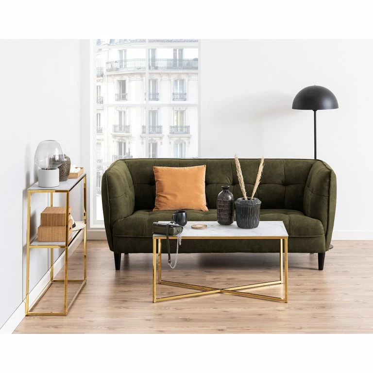 Loftscape Fredriks Table Basse Katori VIII – Verre / Métal – Imitation Marbre Blanc / Doré