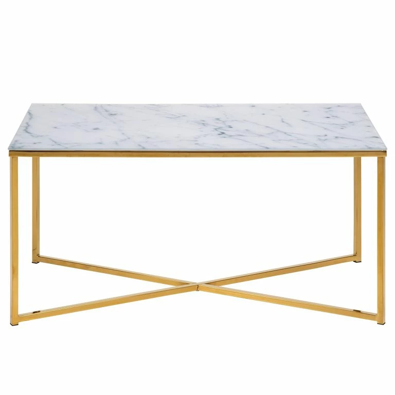 Loftscape Fredriks Table Basse Katori VIII – Verre / Métal – Imitation Marbre Blanc / Doré