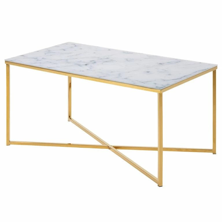 loftscape Fredriks Table basse Katori VIII – Verre / Métal – Imitation marbre blanc / Doré
