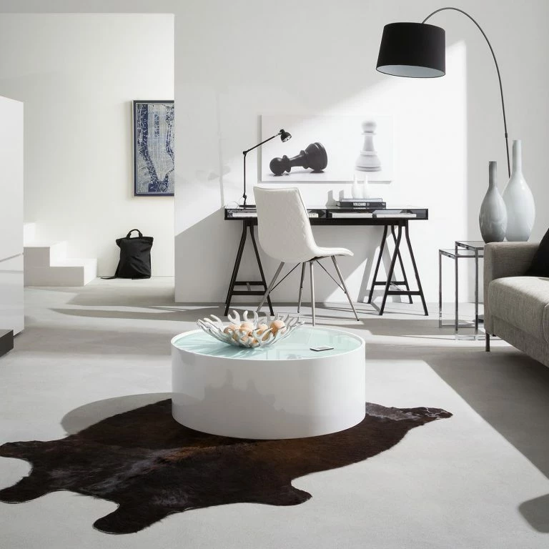 Loftscape Fredriks Table Basse Lounge – Blanc Brillant Et Plateau En Verre Satiné