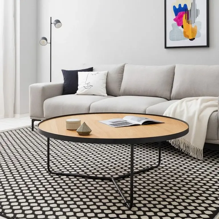 Loftscape Fredriks Table Basse Permet – Placage En Bois Véritable – Chêne / Noir – Diamètre : 100 Cm