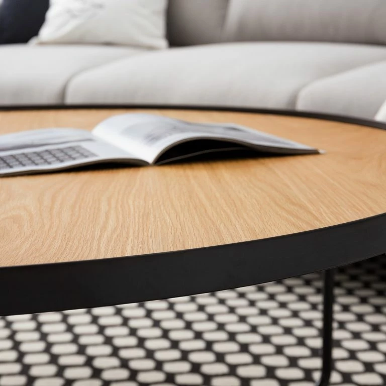 Loftscape Fredriks Table Basse Permet – Placage En Bois Véritable – Chêne / Noir – Diamètre : 100 Cm