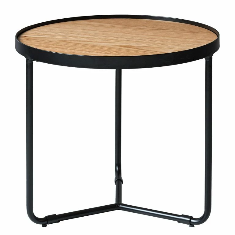 loftscape Fredriks Table basse Permet – Placage en bois véritable – Chêne / Noir – Diamètre : 50 cm