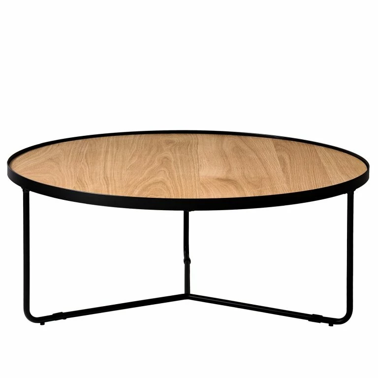 loftscape Fredriks Table basse Permet – Placage en bois véritable – Chêne / Noir – Diamètre : 100 cm