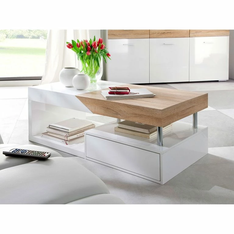 Loftscape Fredriks Table Basse Smithers – Blanc Brillant / Imitiation Chêne