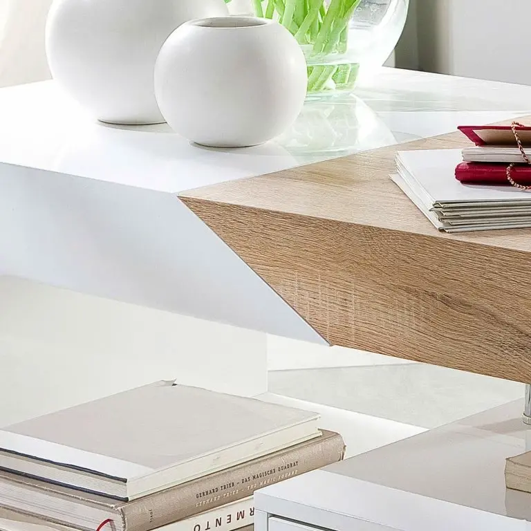 Loftscape Fredriks Table Basse Smithers – Blanc Brillant / Imitiation Chêne