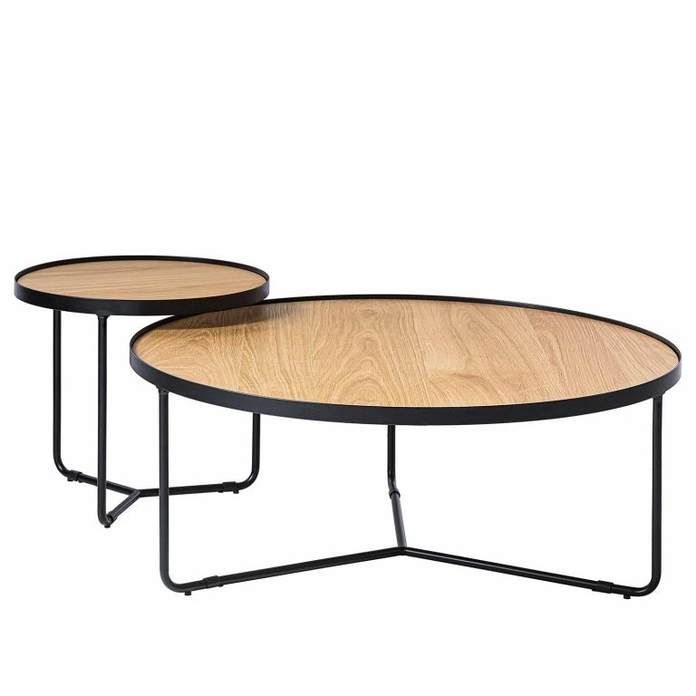 loftscape Fredriks Tables basses Permet (2 éléments) – Placage en bois véritable – Chêne / Noir