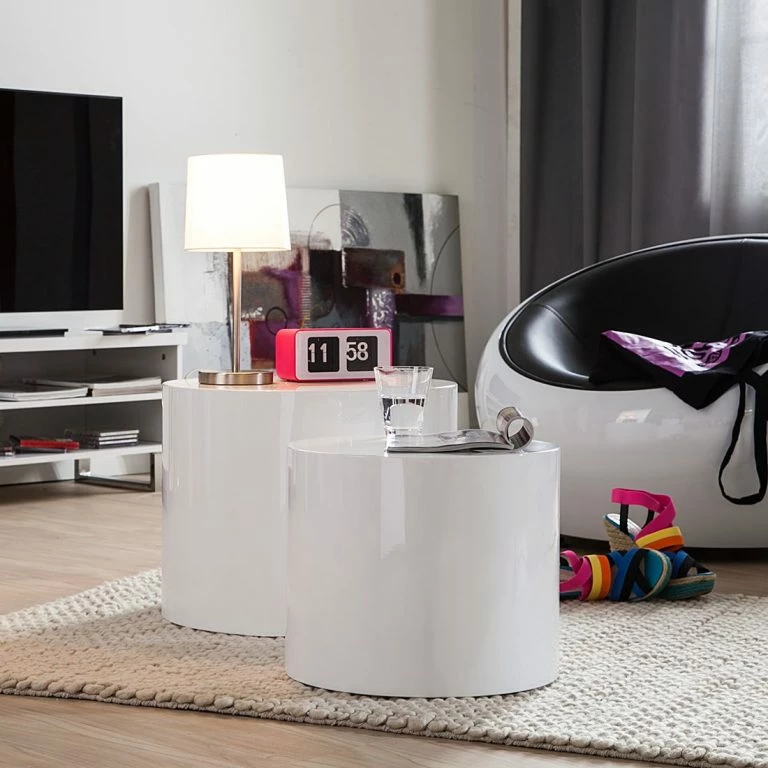 Loftscape Fredriks Tables D’appoint Circle (2 éléments) – Lave Brillant – Blanc Brillant