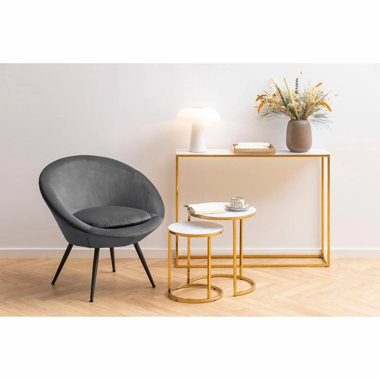 Loftscape Fredriks Tables Gigognes Katori II (lot De 2) – Verre / Métal – Imitation Marbre Blanc / Doré