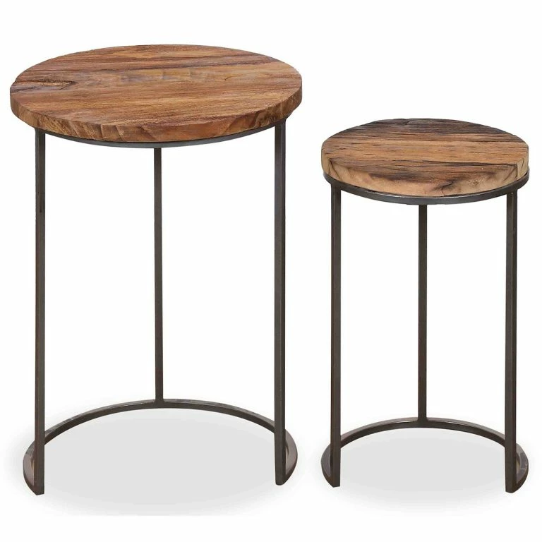 Loftscape Fredriks Tables Gigognes Leus (2 éléments) – Manguier Massif / Métal – Manguier / Noir