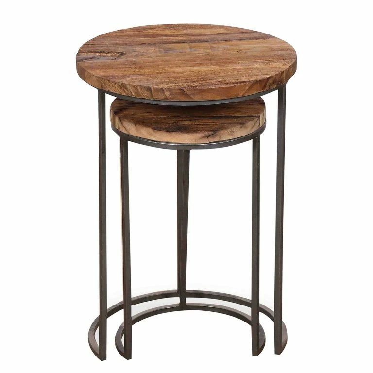 Loftscape Fredriks Tables Gigognes Leus (2 éléments) – Manguier Massif / Métal – Manguier / Noir