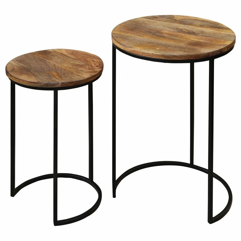 loftscape Fredriks Tables gigognes Leus (2 éléments) – Manguier massif / Métal – Manguier / Noir