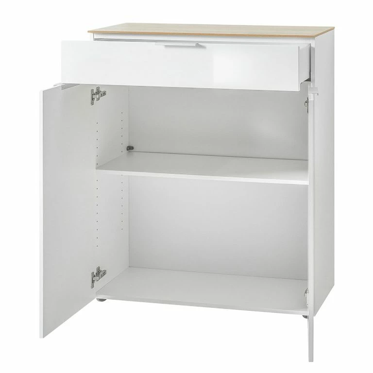 Loftscape Germania Buffet étroit Cetano – Blanc Brillant / Imitation Chêne De Navarre